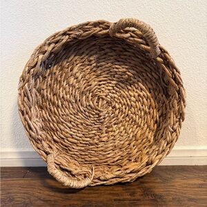 Large 18.5" Boho Farmhouse Round Woven Ottoman Tray